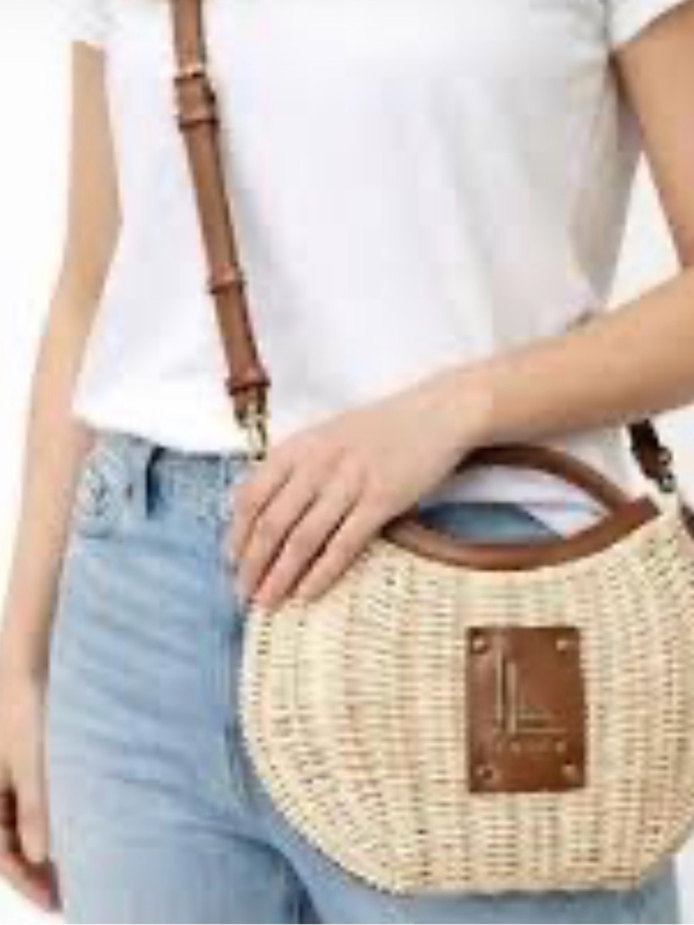 Loulou Woven Crescent Crossbody Bag in Natural & Brown - Picture 5 of 16